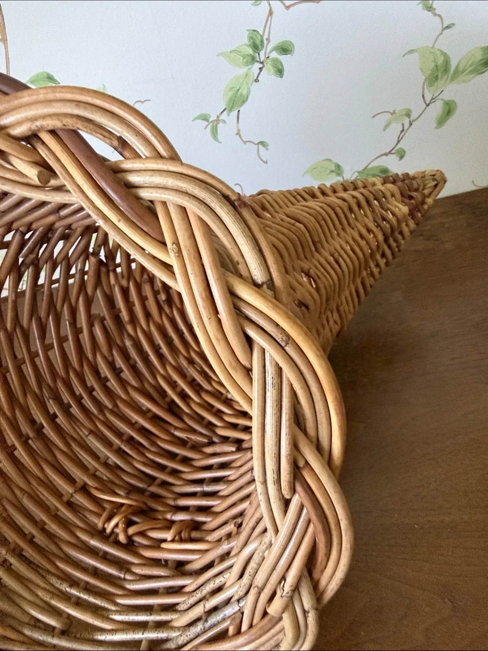 Woven Rattan Cornucopia Basket - Horn of Plenty Centerpiece